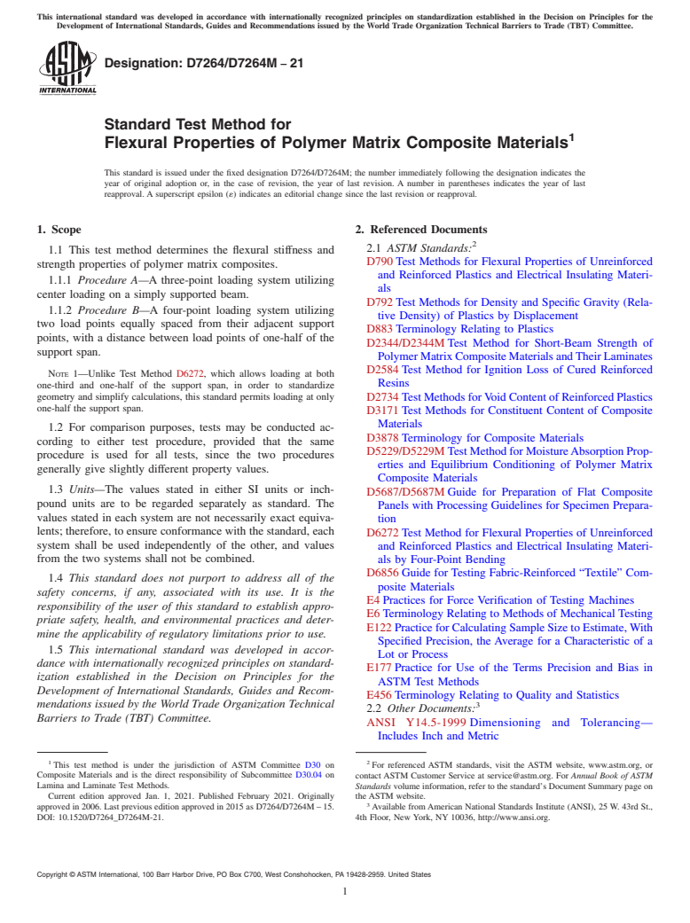 ASTM D7264/D7264M-21 - Standard Test Method for Flexural Properties of Polymer Matrix Composite Materials