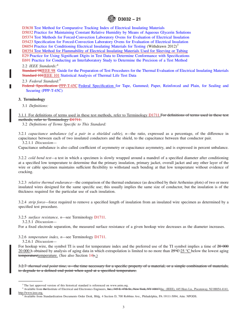 REDLINE ASTM D3032-21 - Standard Test Methods for  Hookup Wire Insulation