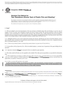 ASTM D1004-21 REDLINE ASTM D1004-21 - Standard Test Method for Tear Resistance (Graves Tear) of Plastic Film and Sheeting - Page 1 preview