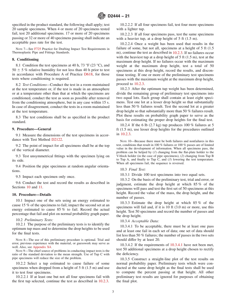 ASTM D2444-21 - Standard Practice for  Determination of the Impact Resistance of Thermoplastic Pipe   and Fittings by Means of a Tup (Falling Weight)