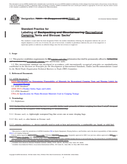 REDLINE ASTM F2441-20 - Standard Practice for  Labeling of Recreational Camping Tents and Bivouac Sacks
