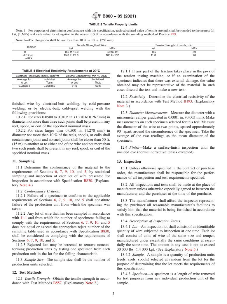 ASTM B800-05(2021) - Standard Specification for 8000 Series Aluminum Alloy Wire for Electrical Purposes—Annealed   and Intermediate Tempers