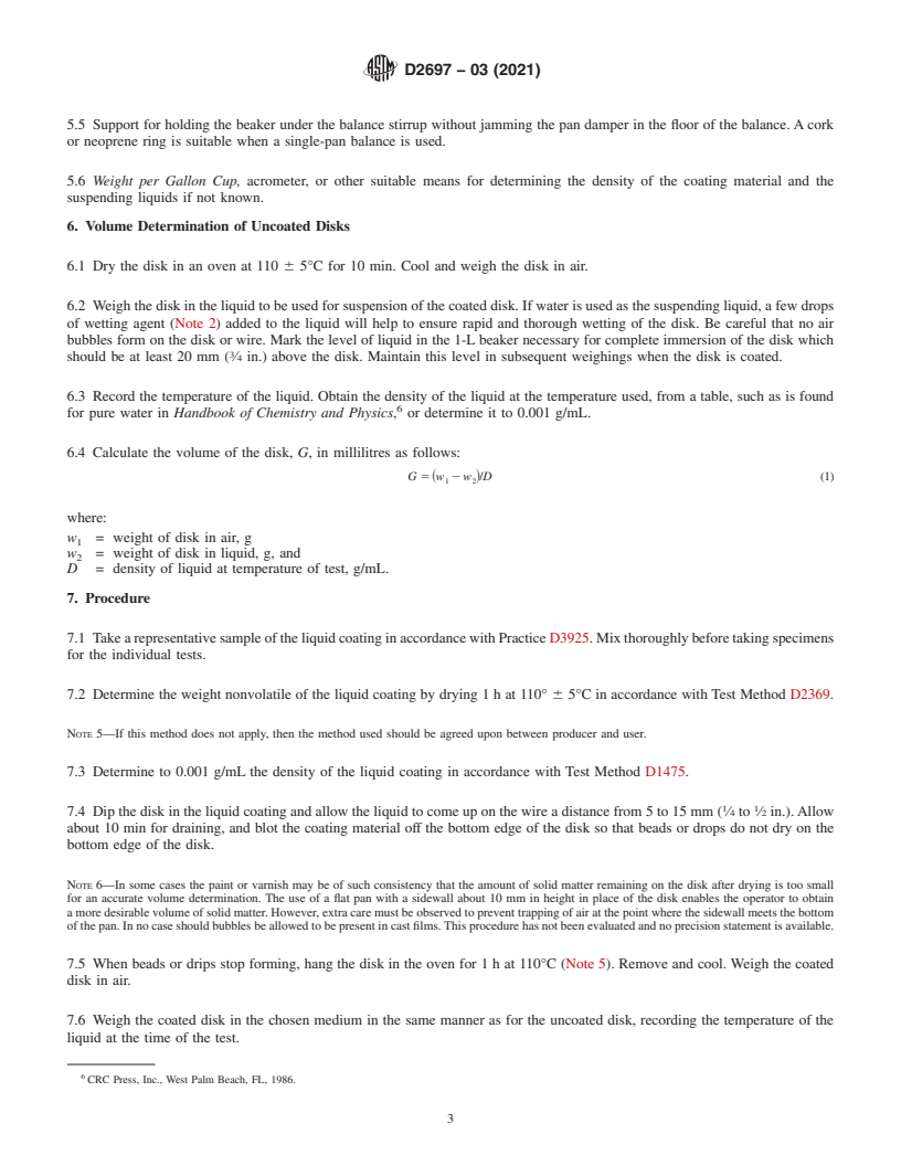 REDLINE ASTM D2697-03(2021) - Standard Test Method for Volume Nonvolatile Matter in Clear or Pigmented Coatings