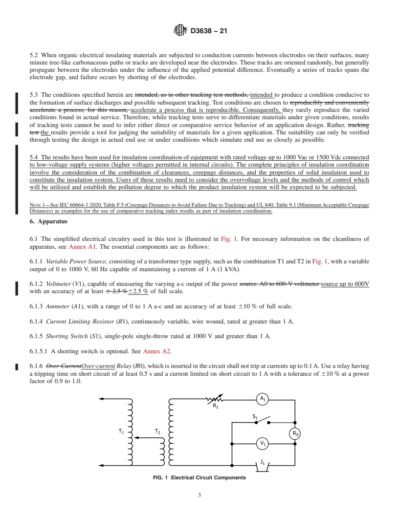 REDLINE ASTM D3638-21 - Standard Test Method for  Comparative Tracking Index of Electrical Insulating Materials