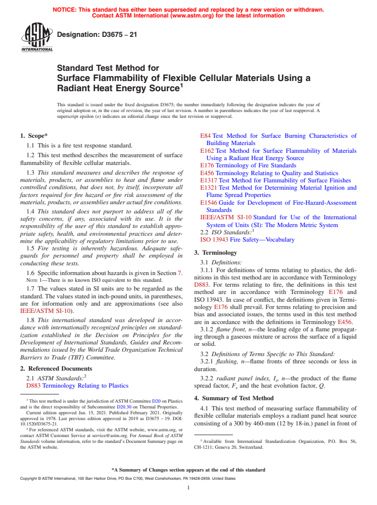 ASTM D3675-21 - Standard Test Method For Surface Flammability Of ...