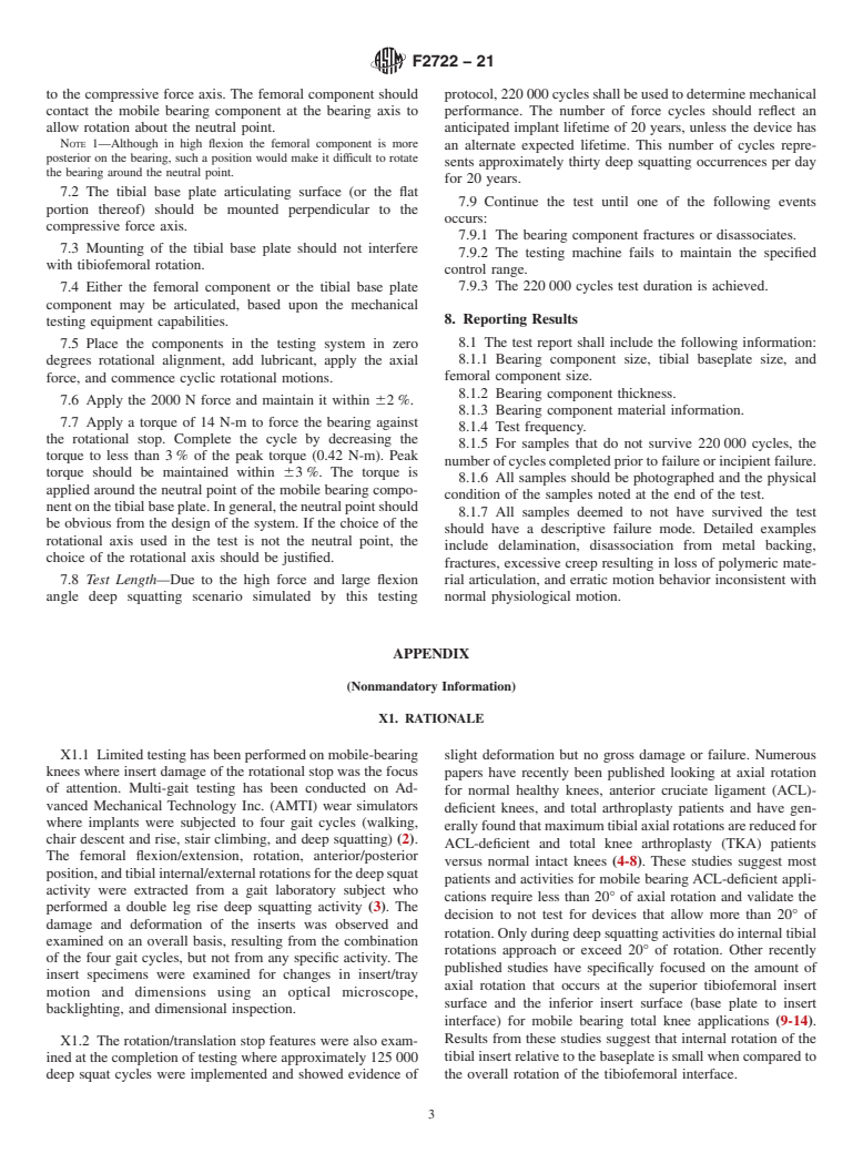 ASTM F2722-21 - Standard Practice for Evaluating Mobile Bearing Knee Tibial Baseplate Rotational  Stops