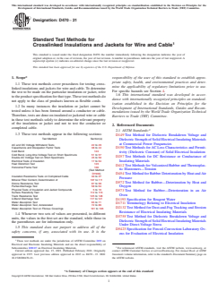 ASTM D470-21 ASTM D470-21 - Standard Test Methods for Crosslinked Insulations and Jackets for Wire and Cable - Page 1 preview