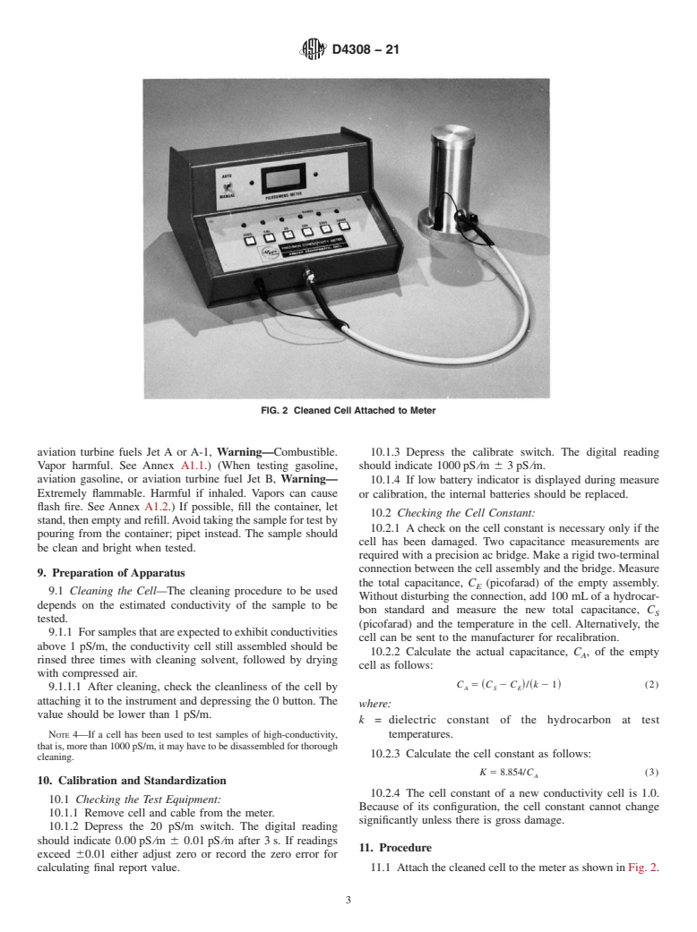 ASTM D4308-21 - Standard Test Method for Electrical Conductivity of Liquid Hydrocarbons by Precision   Meter