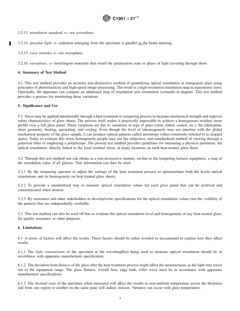 REDLINE ASTM C1901-21e1 - Standard Test Method for Measuring Optical Retardation in Flat Architectural Glass