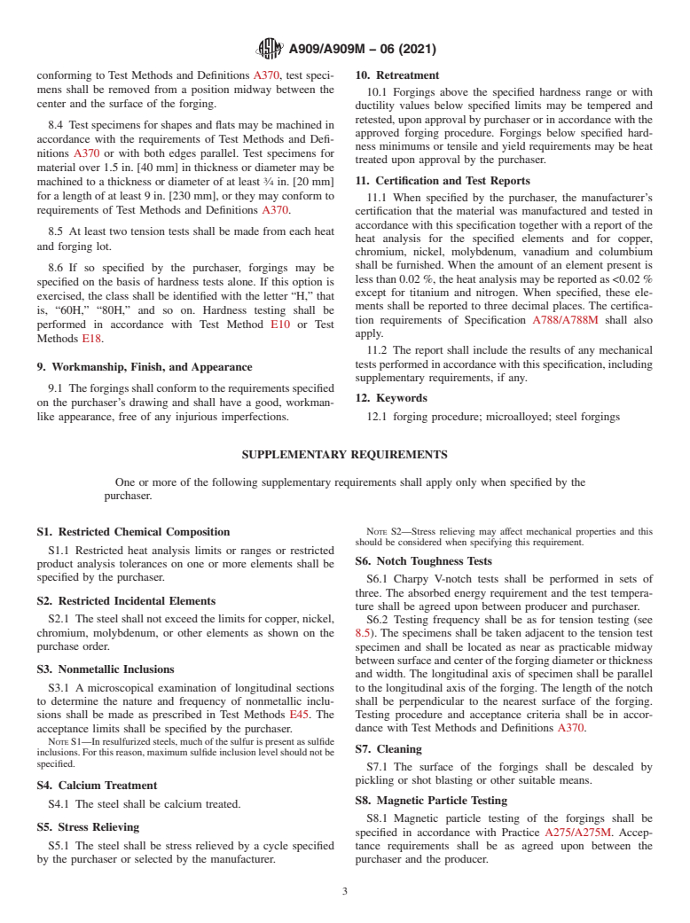 ASTM A909/A909M-06(2021) - Standard Specification for Steel Forgings, Microalloy, for General Industrial Use