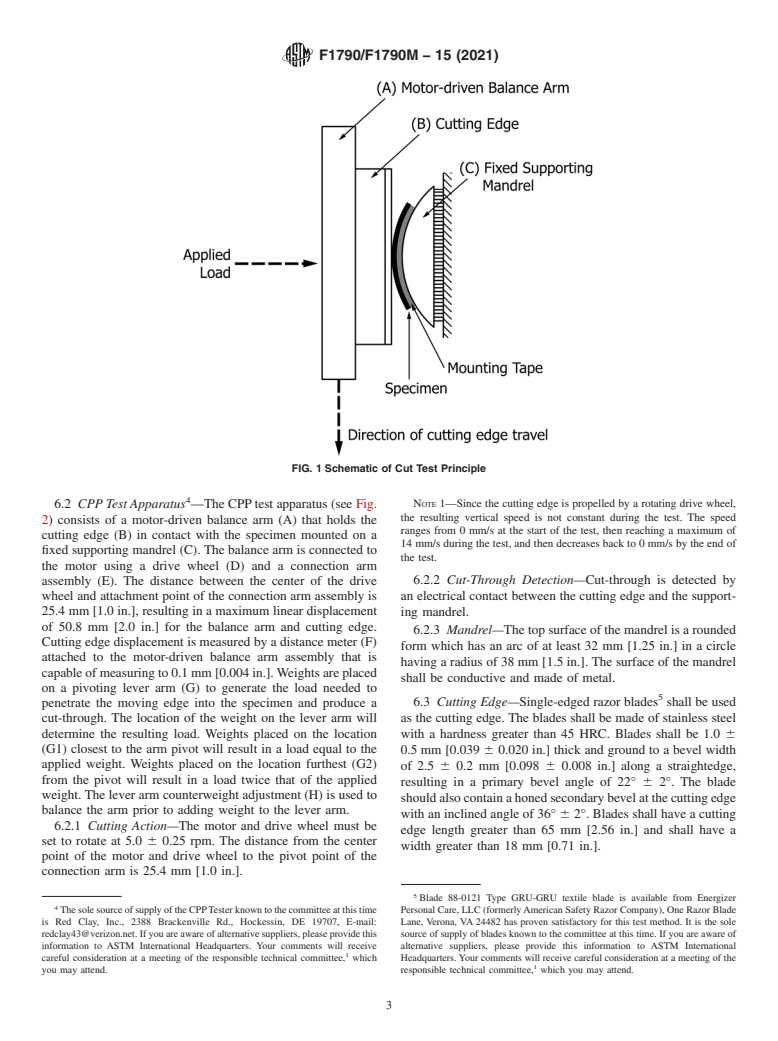 ASTM F1790/F1790M-15(2021) - Standard Test Method for Measuring Cut Resistance of Materials Used in Protective Clothing  with CPP Test Equipment