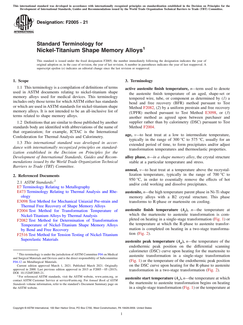 ASTM F2005-21 - Standard Terminology for Nickel-Titanium Shape Memory Alloys