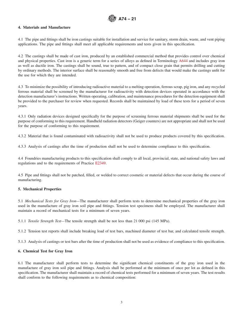 REDLINE ASTM A74-21 - Standard Specification for Cast Iron Soil Pipe and Fittings