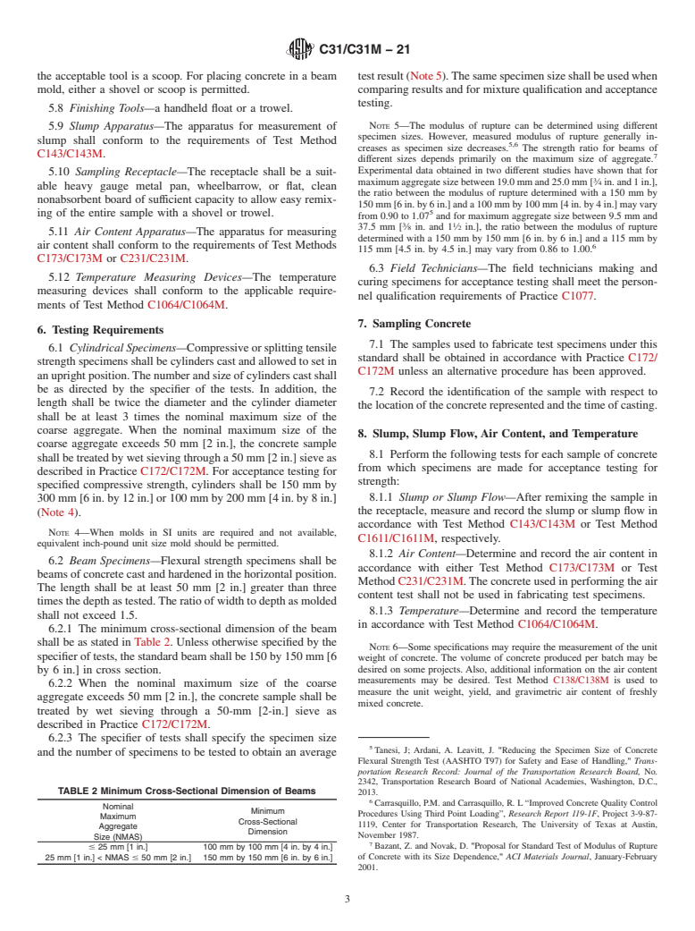 ASTM C31/C31M-21 - Standard Practice for Making and Curing Concrete Test Specimens in the Field