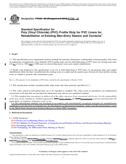 ASTM F1735-21 REDLINE ASTM F1735-21 - Standard Specification for Poly (Vinyl Chloride) (PVC) Profile Strip for PVC Liners for Rehabilitation of Existing Man-Entry Sewers and Conduits - Page 1 preview