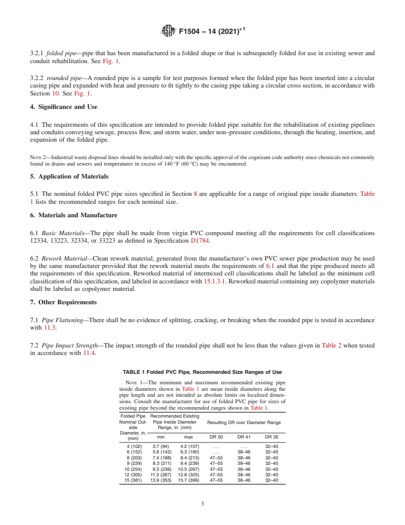 REDLINE ASTM F1504-14(2021)e1 - Standard Specification for  Folded Poly(Vinyl Chloride) (PVC) Pipe for Existing Sewer and   Conduit Rehabilitation