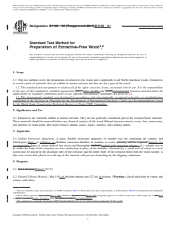 ASTM D1105-21 REDLINE ASTM D1105-21 - Standard Test Method for Preparation of Extractive-Free Wood - Page 1 preview