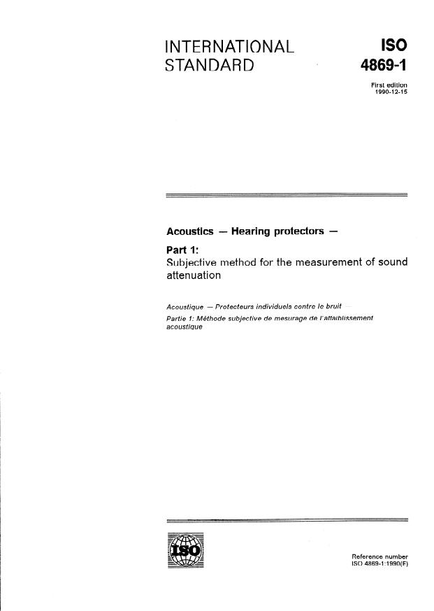 ISO 4869-1:1990 - Acoustics -- Hearing protectors