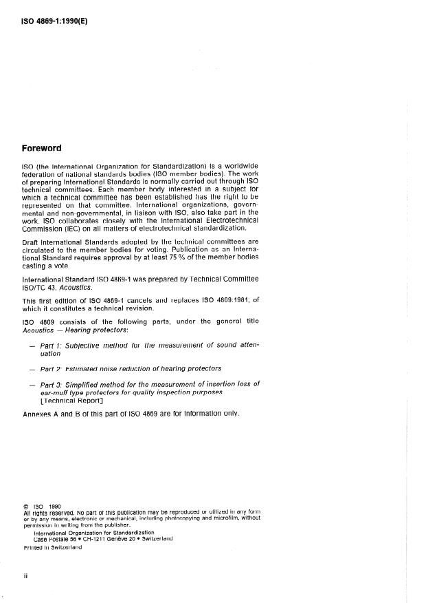 ISO 4869-1:1990 ISO 4869-1:1990 - Acoustics -- Hearing protectors - Page 2 preview