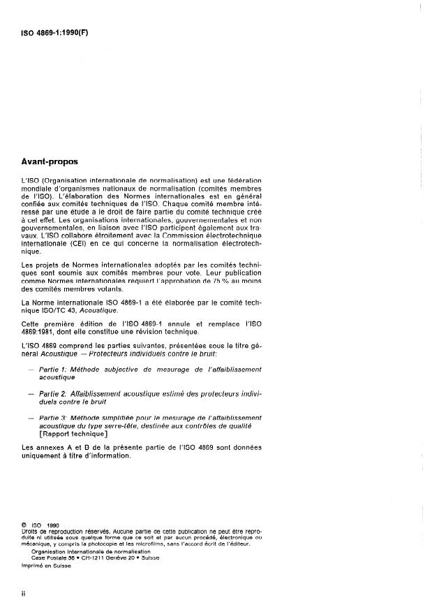 ISO 4869-1:1990 ISO 4869-1:1990 - Acoustique -- Protecteurs individuels contre le bruit - Page 2 preview