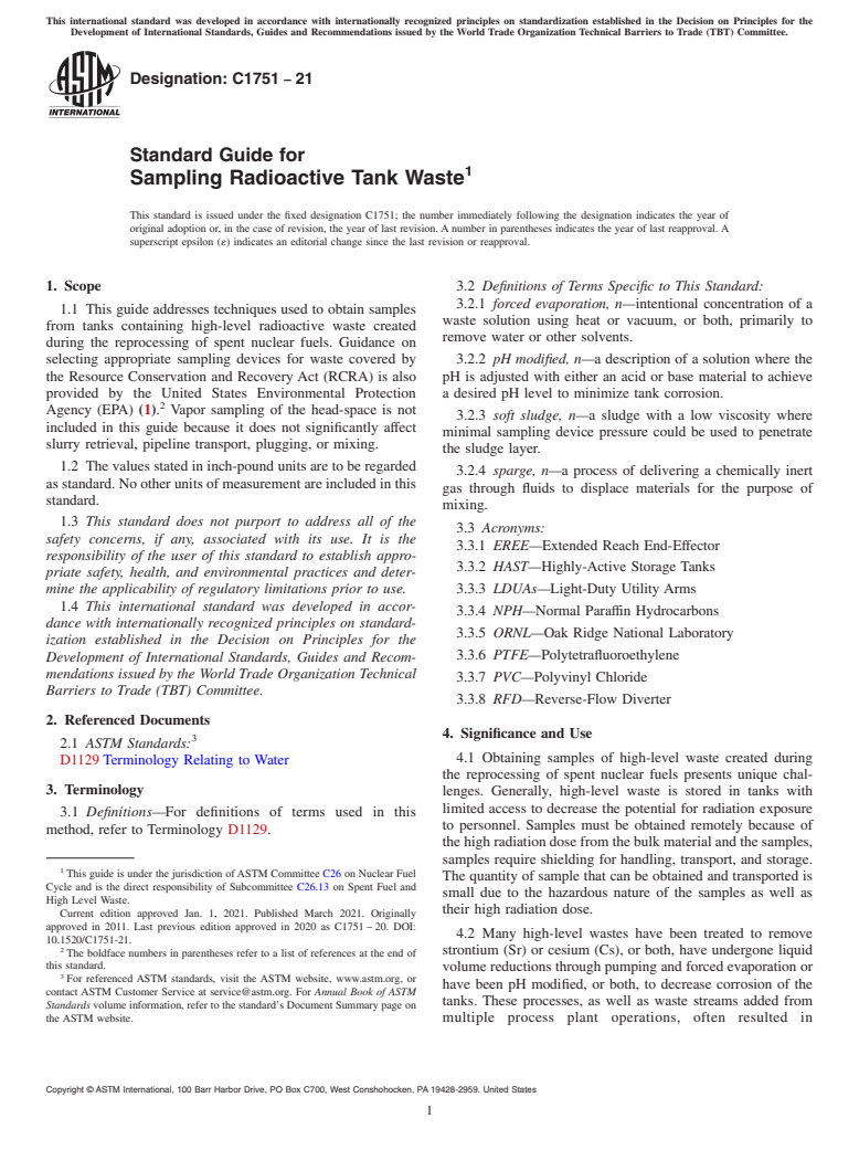 ASTM C1751-21 - Standard Guide for  Sampling Radioactive Tank Waste