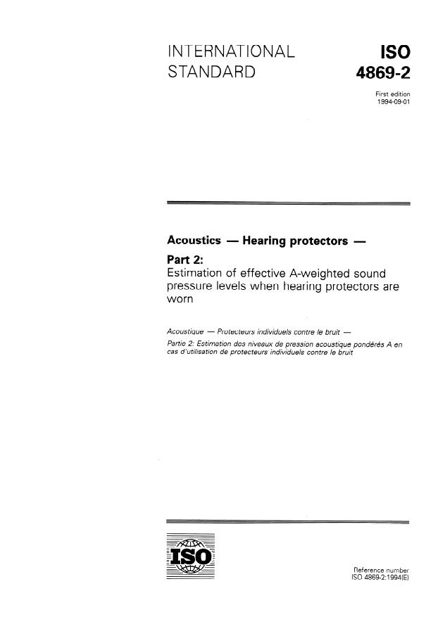 ISO 4869-2:1994 - Acoustics -- Hearing protectors