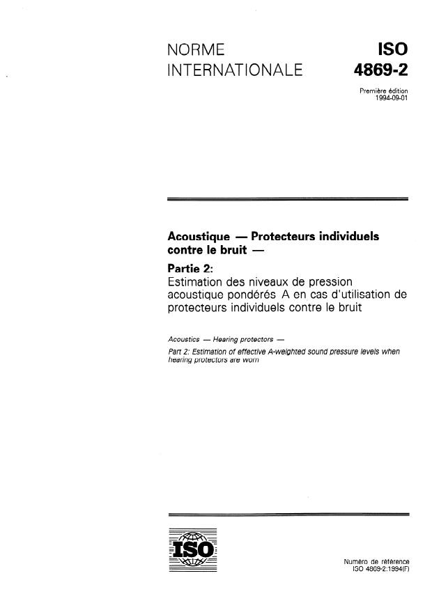 ISO 4869-2:1994 - Acoustique -- Protecteurs individuels contre le bruit