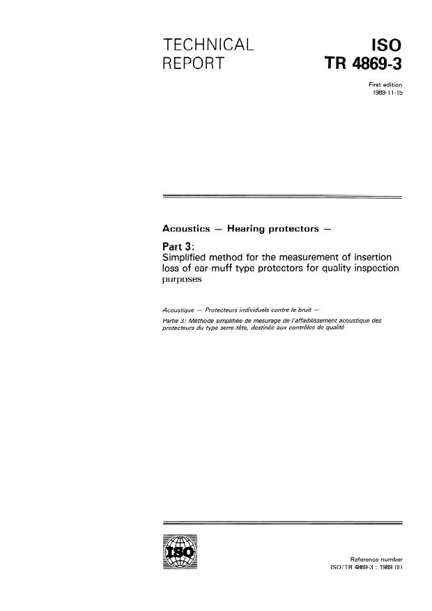 ISO/TR 4869-3:1989 - Acoustics -- Hearing protectors