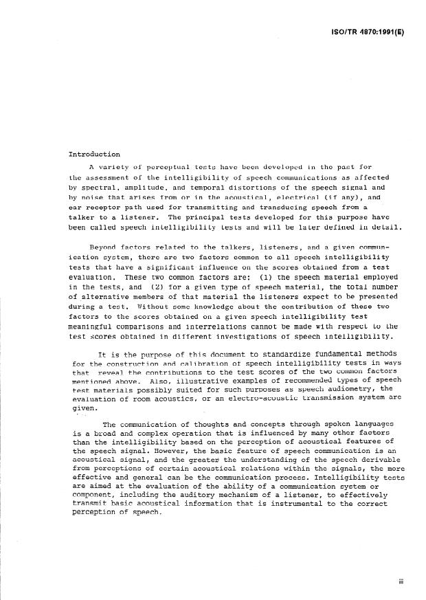 ISO/TR 4870:1991 ISO/TR 4870:1991 - Acoustics -- The construction and calibration of speech intelligibility tests - Page 3 preview