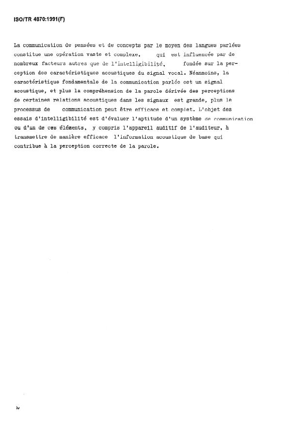 ISO/TR 4870:1991 ISO/TR 4870:1991 - Acoustique -- Élaboration et étalonnage des tests d'intelligibilité de parole - Page 4 preview