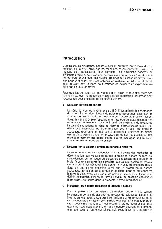 ISO 4871:1996 - Acoustique -- Déclaration et vérification des valeurs d'émission sonore des machines et équipements