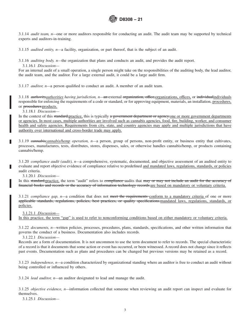 REDLINE ASTM D8308-21 - Standard Practice for Cannabis/Hemp Operation Compliance Audits