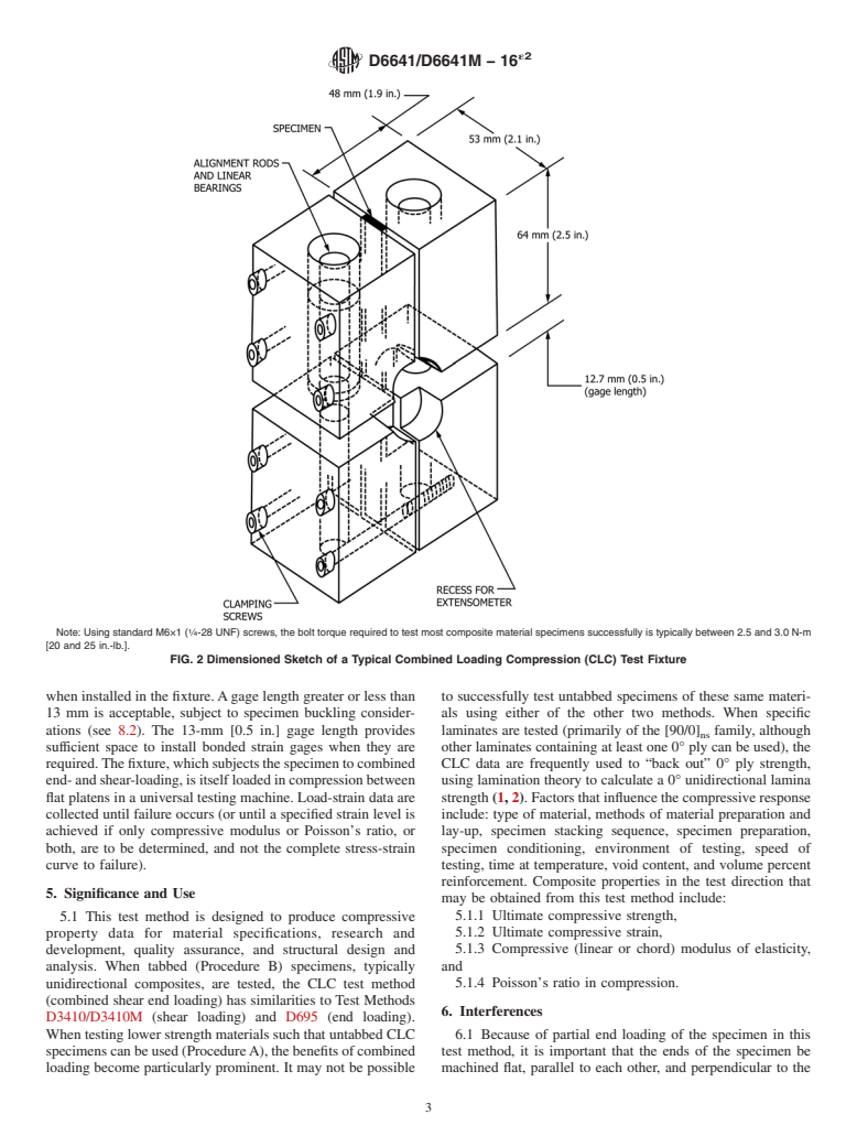 ASTM D6641/D6641M-16e2 - Standard Test Method for  Compressive Properties of Polymer Matrix Composite Materials Using a Combined Loading Compression (CLC) Test Fixture