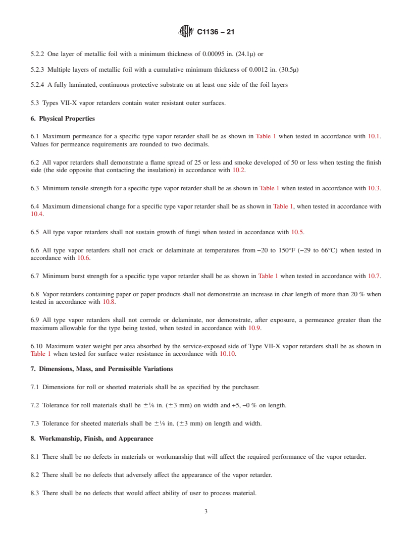 REDLINE ASTM C1136-21 - Standard Specification for  Flexible, Low Permeance Vapor Retarders for Thermal Insulation