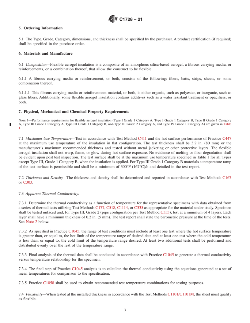 REDLINE ASTM C1728-21 - Standard Specification for  Flexible Aerogel Insulation