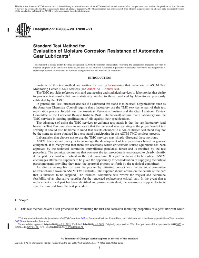 REDLINE ASTM D7038-21 - Standard Test Method for  Evaluation of Moisture Corrosion Resistance of Automotive Gear  Lubricants