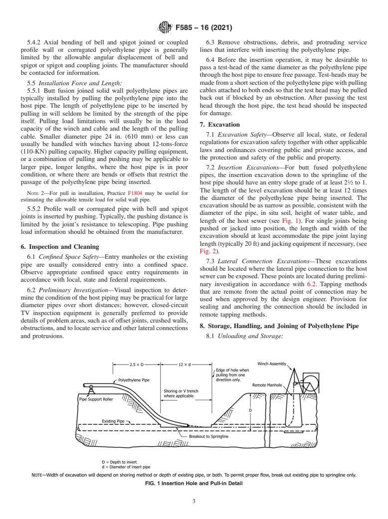 ASTM F585-16(2021) - Standard Guide for  Insertion of Flexible Polyethylene Pipe Into Existing Sewers