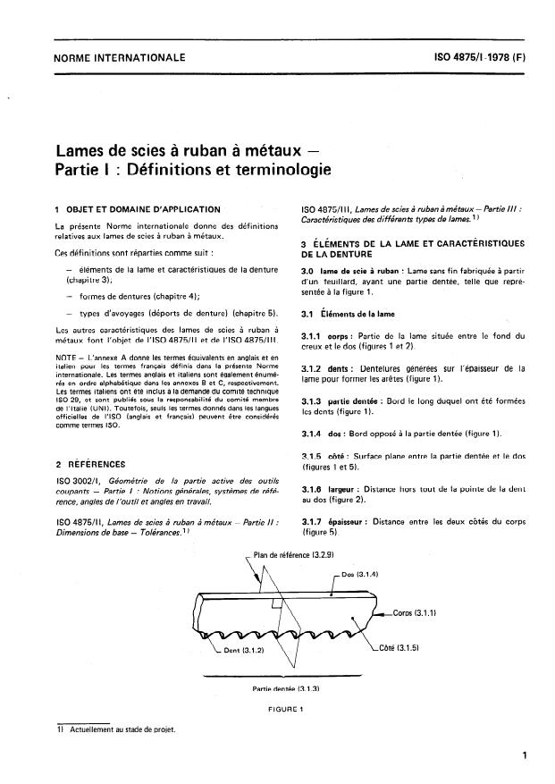 ISO 4875-1:1978 - Lames de scies a ruban a métaux