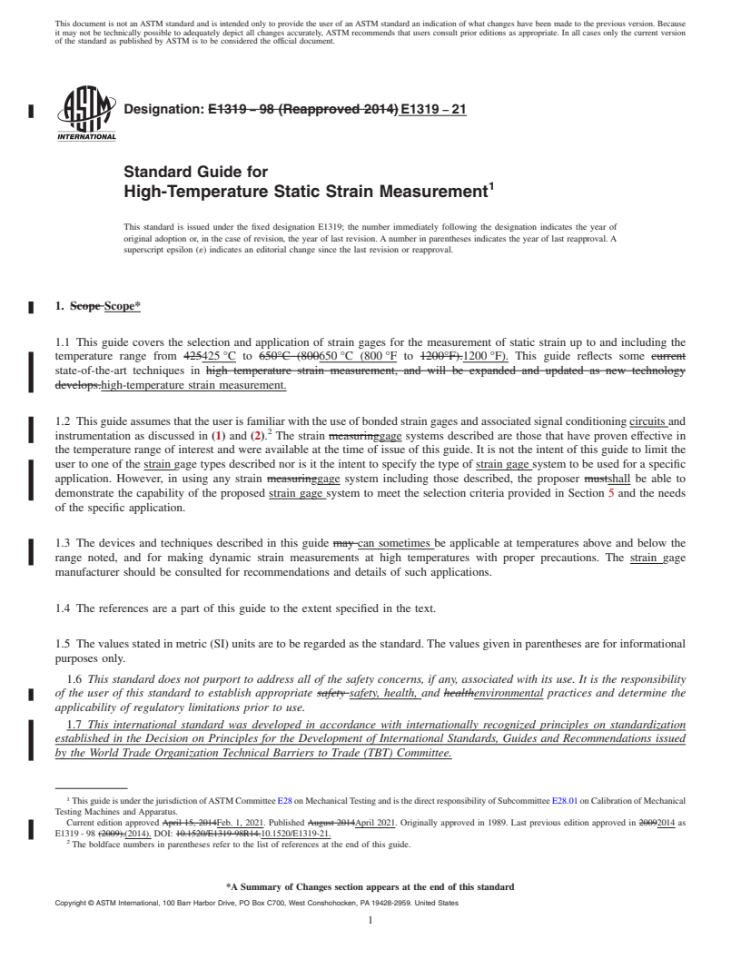 REDLINE ASTM E1319-21 - Standard Guide for High-Temperature Static Strain Measurement