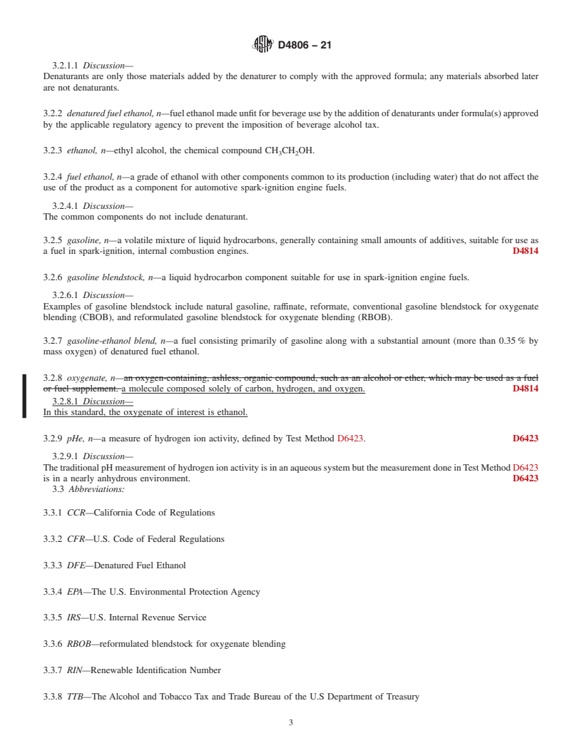 REDLINE ASTM D4806-21 - Standard Specification for Denatured Fuel Ethanol for Blending with Gasolines for Use  as Automotive Spark-Ignition Engine Fuel