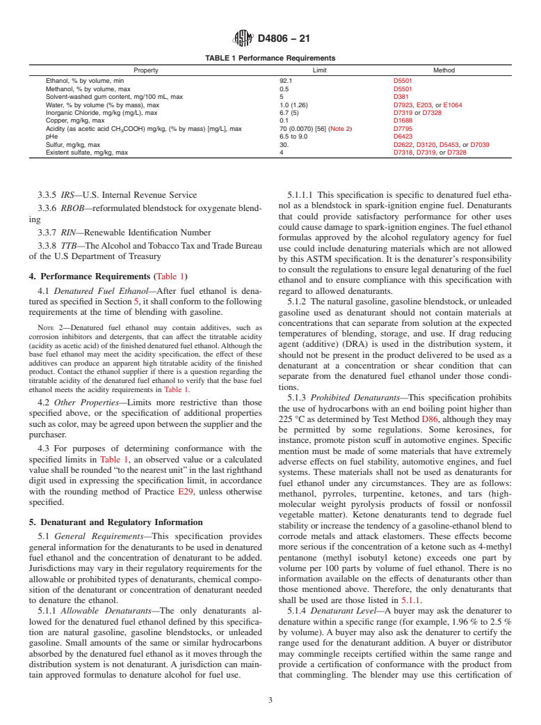 ASTM D4806-21 - Standard Specification for Denatured Fuel Ethanol for Blending with Gasolines for Use  as Automotive Spark-Ignition Engine Fuel