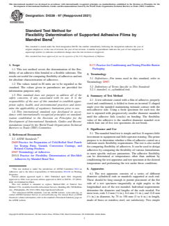 ASTM D4338-97(2021) ASTM D4338-97(2021) - Standard Test Method for Flexibility Determination of Supported Adhesive Films by Mandrel Bend - Page 1 preview