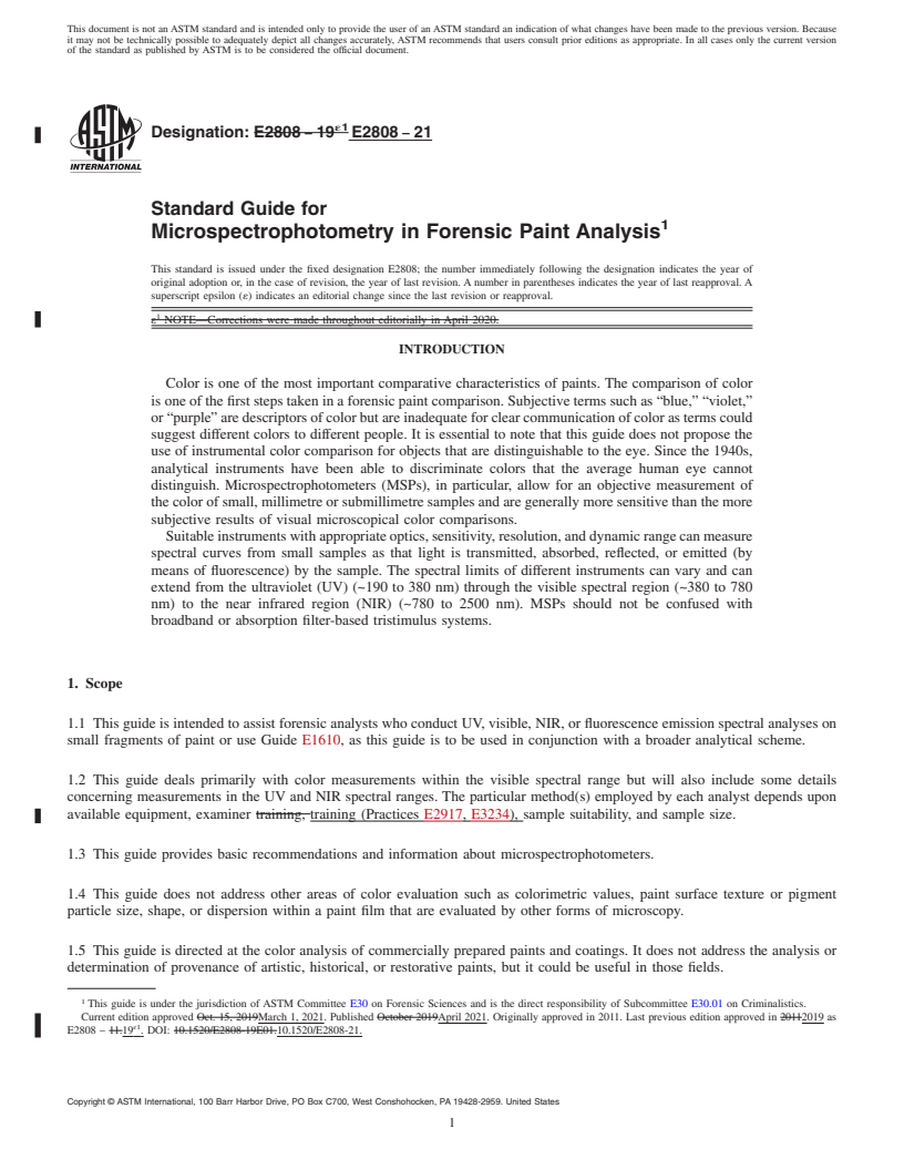 REDLINE ASTM E2808-21 - Standard Guide for  Microspectrophotometry in Forensic Paint Analysis