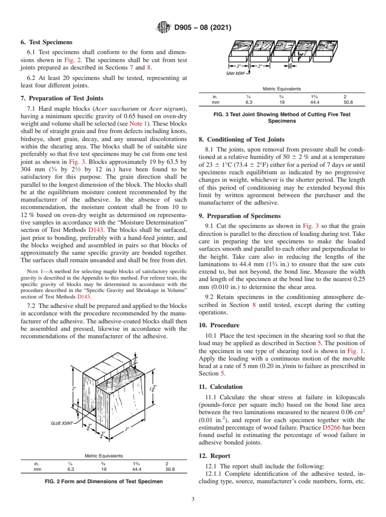 ASTM D905-08(2021) - Standard Test Method for Strength Properties of Adhesive Bonds in Shear by Compression  Loading