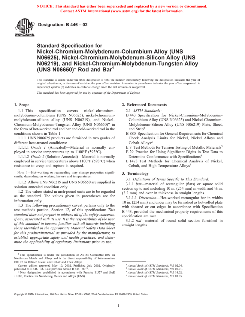 ASTM B446-02 - Standard Specification For Nickel-Chromium-Molybdenum ...