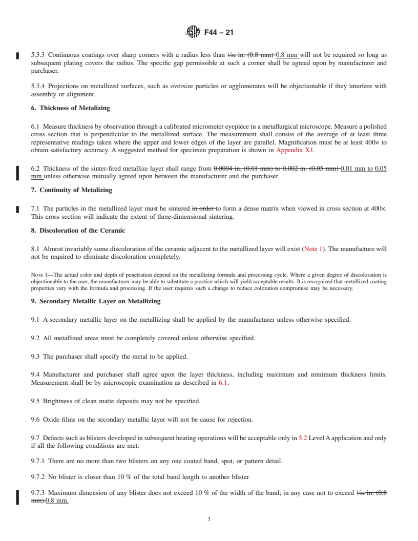 REDLINE ASTM F44-21 - Standard Specification for  Metallized Surfaces on Ceramic