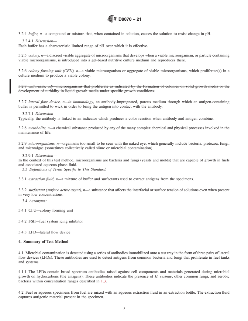 REDLINE ASTM D8070-21 - Standard Test Method for Screening of Fuels and Fuel Associated Aqueous Specimens for  Microbial Contamination by Lateral Flow Immunoassay