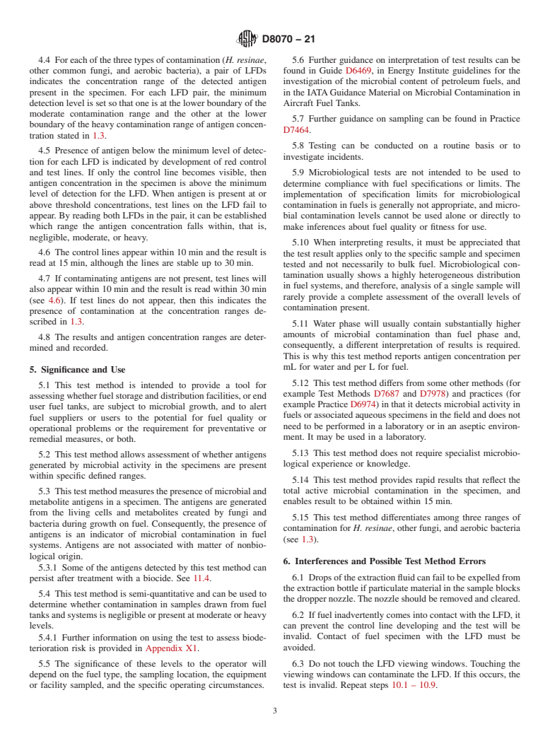 ASTM D8070-21 - Standard Test Method for Screening of Fuels and Fuel Associated Aqueous Specimens for  Microbial Contamination by Lateral Flow Immunoassay