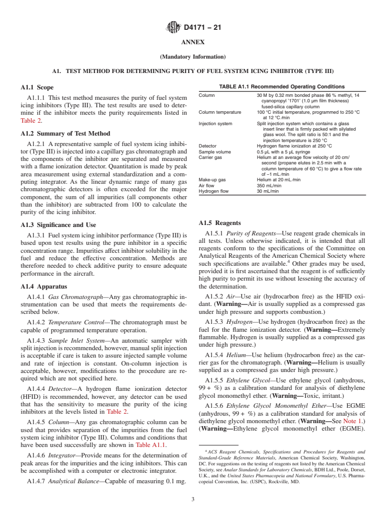 ASTM D4171-21 - Standard Specification for  Fuel System Icing Inhibitors