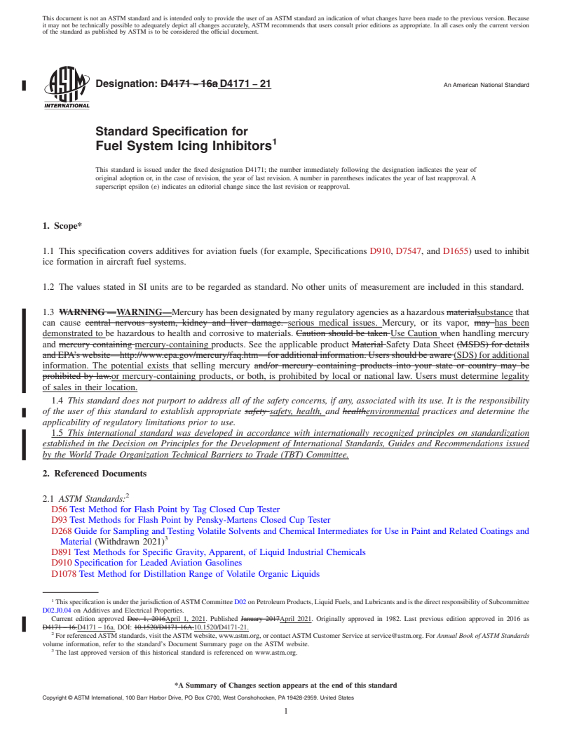 REDLINE ASTM D4171-21 - Standard Specification for  Fuel System Icing Inhibitors